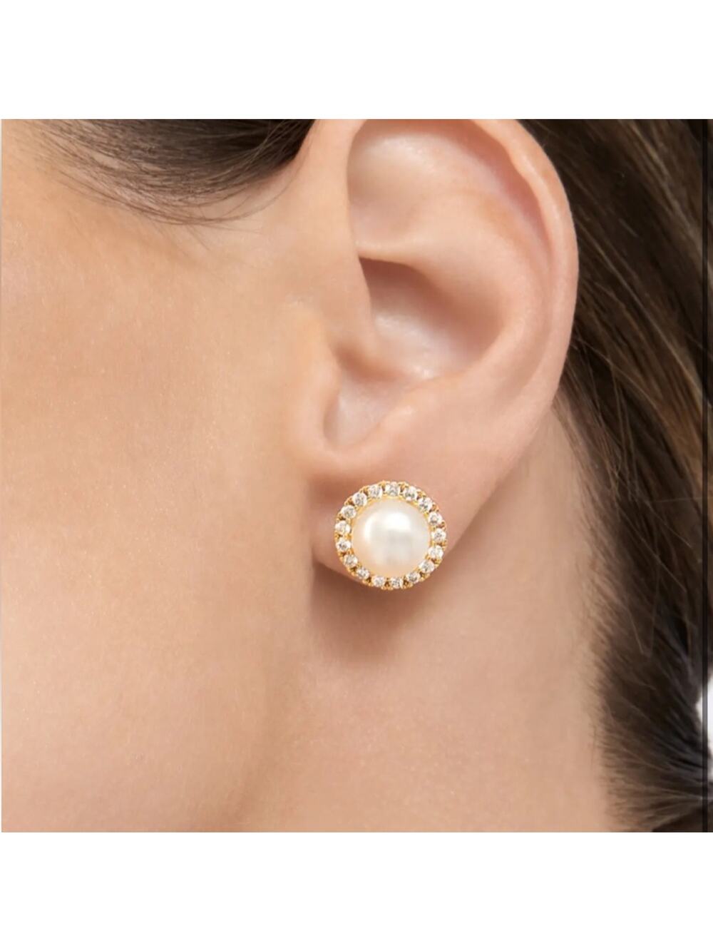 Adornia 9mm Freshwater Pearl Swarovski Crystal Halo Stud Earrings